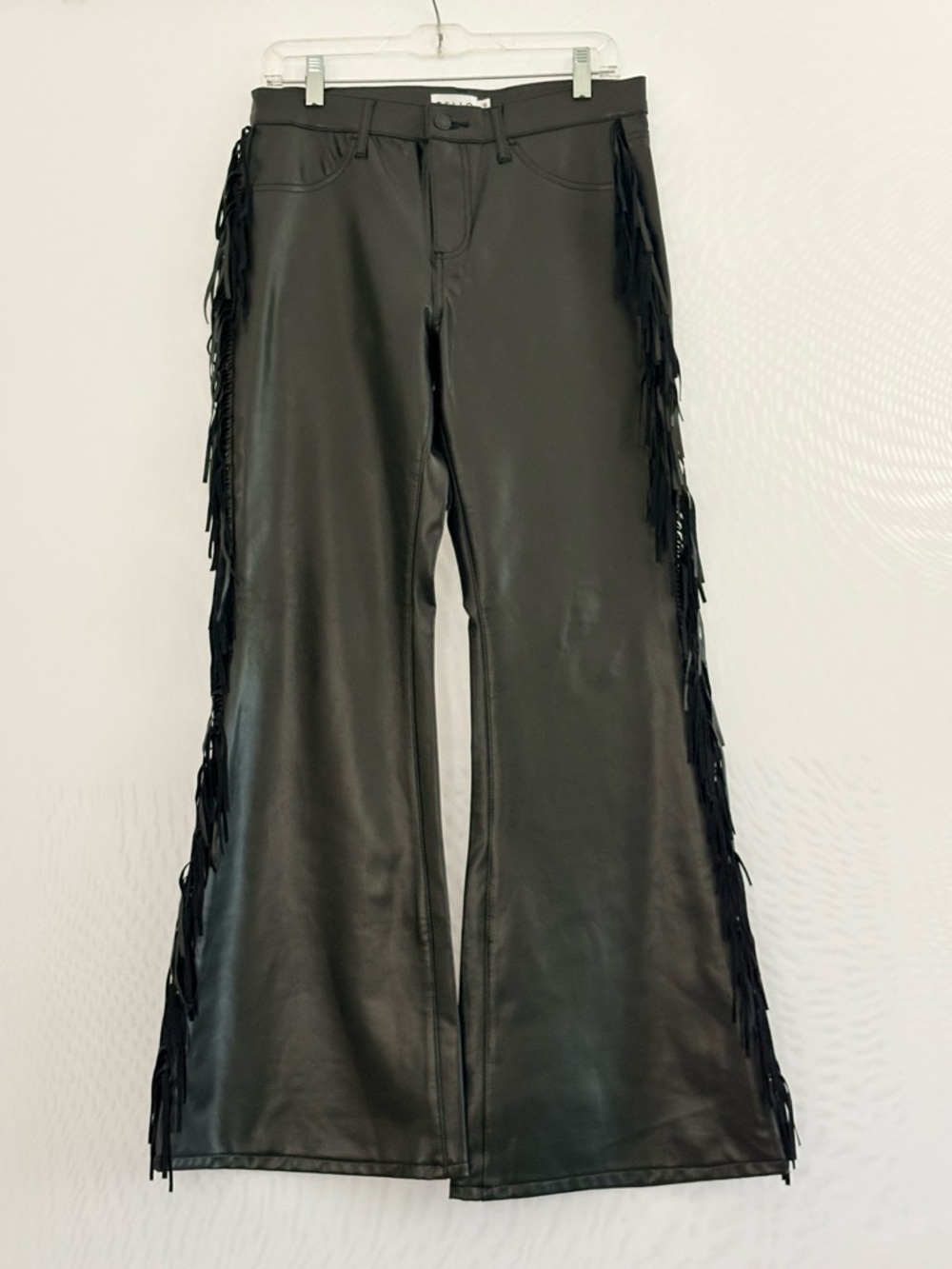Cello Black Faux Leather Cowboy Fringe Flare Pants Size 9 Juniors